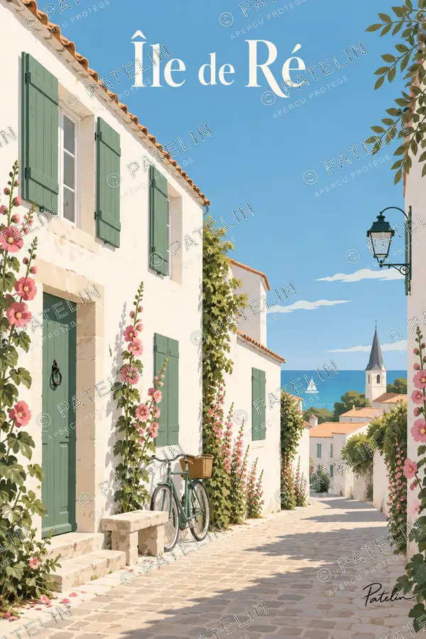 Illustration Île de Ré — La rue en perspective, style Minimal