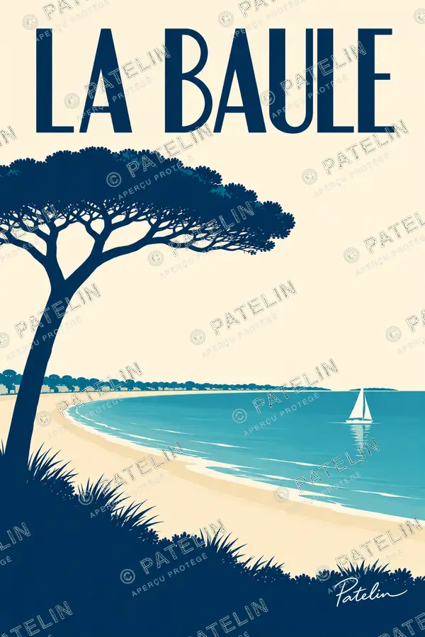 Illustration La Baule — Le pin et la baie, style Minimal