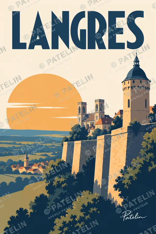 Illustration Langres — Les remparts dans le soleil, style Minimal