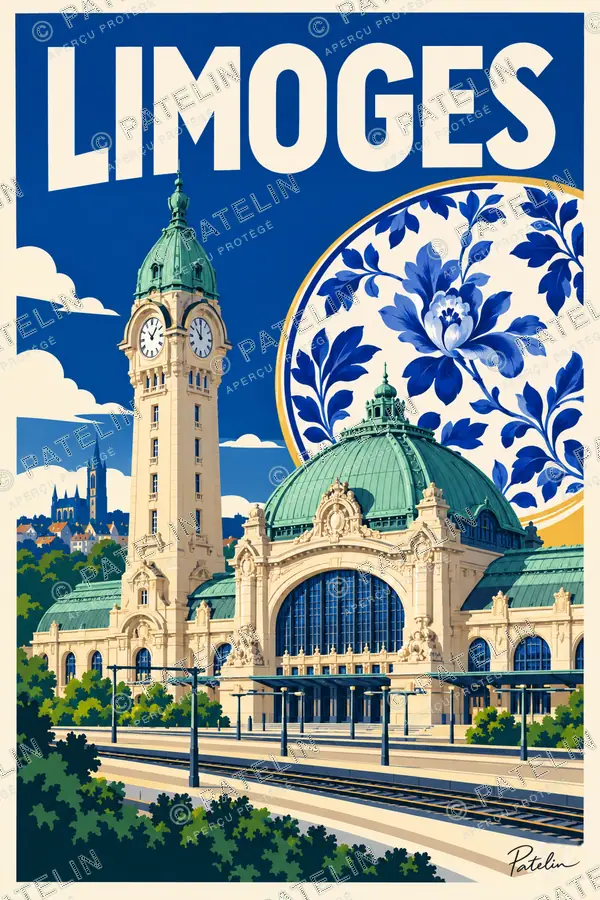 Illustration Limoges — La gare et la porcelaine, style Pop