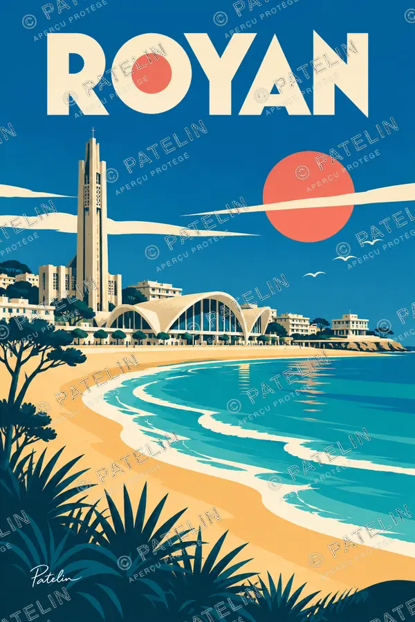 Illustration Royan — L’église et la baie, style Pop