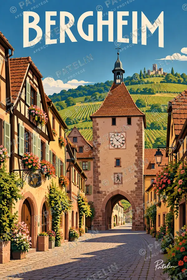 Illustration Bergheim — Vue 2, style Pop