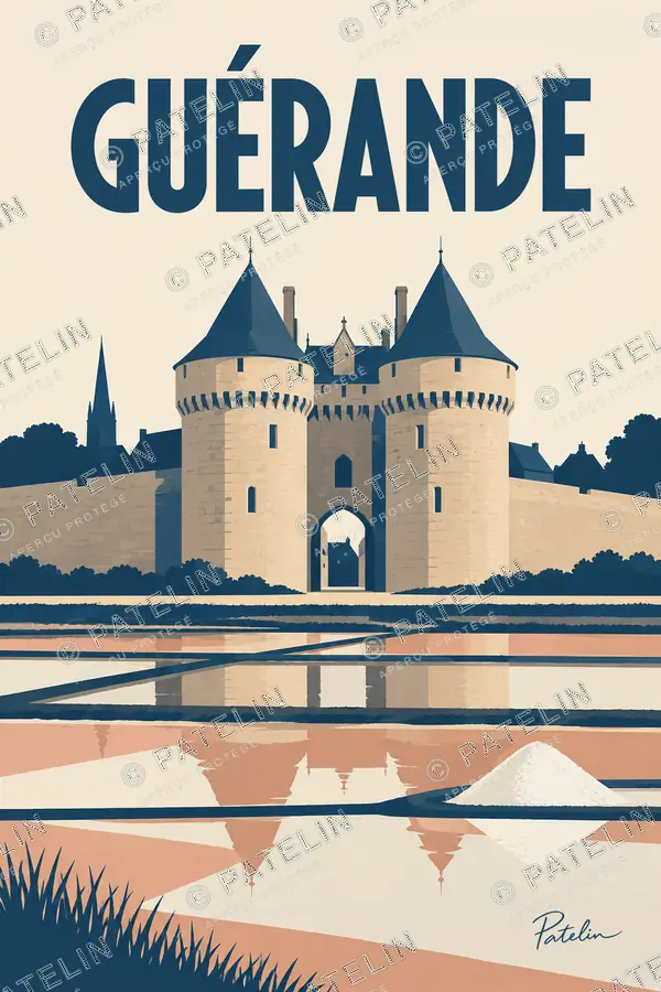 Illustration Guérande — Les remparts et les salines, style Minimal
