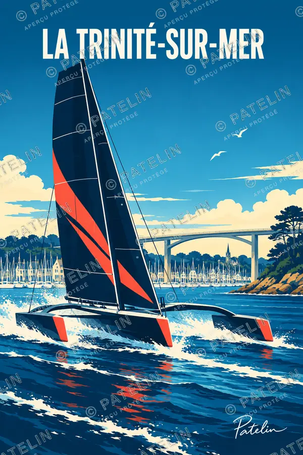Illustration La Trinité-sur-Mer — Le bateau de course dans les vagues, style Pop
