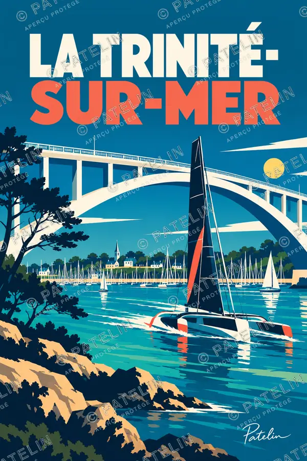 Illustration La Trinité-sur-Mer — Le voilier devant le pont, style Pop