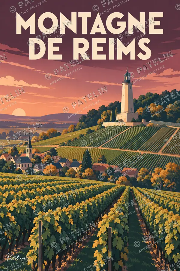 Illustration Montagne de Reims — Vue 1, style Pop