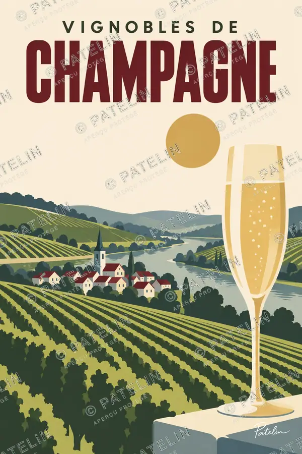 Illustration Vignobles de Champagne — Vue 2, style Minimal