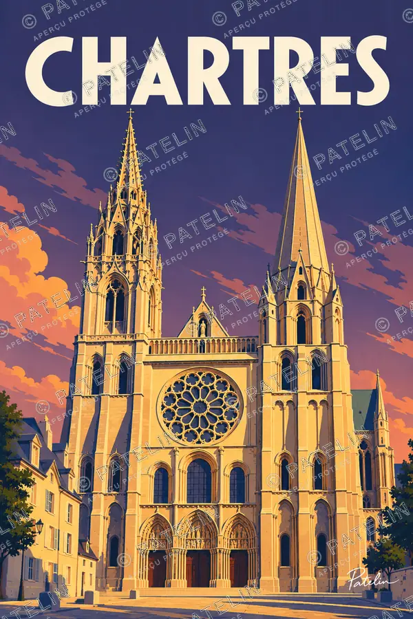 Illustration Chartres — Les flèches de la cathédrale, style Pop
