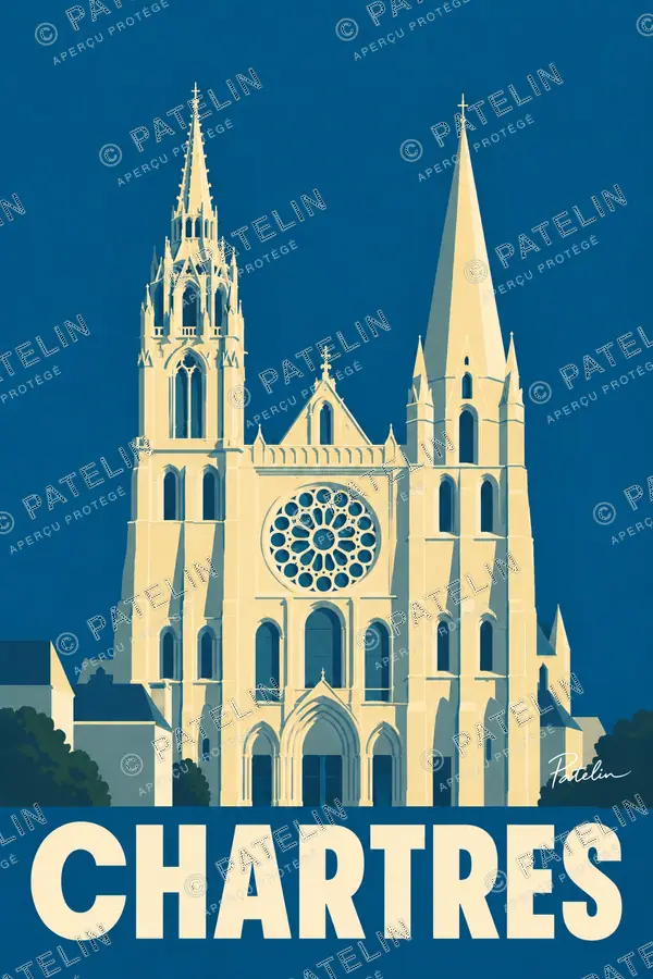 Illustration Chartres — Les flèches de la cathédrale, style Minimal