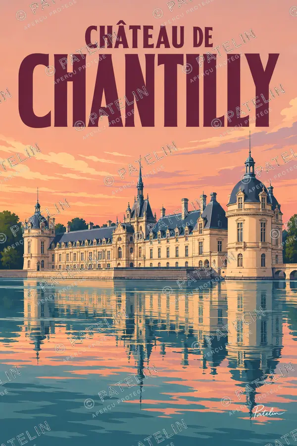 Illustration Château de Chantilly — Le château et ses reflets, style Pop