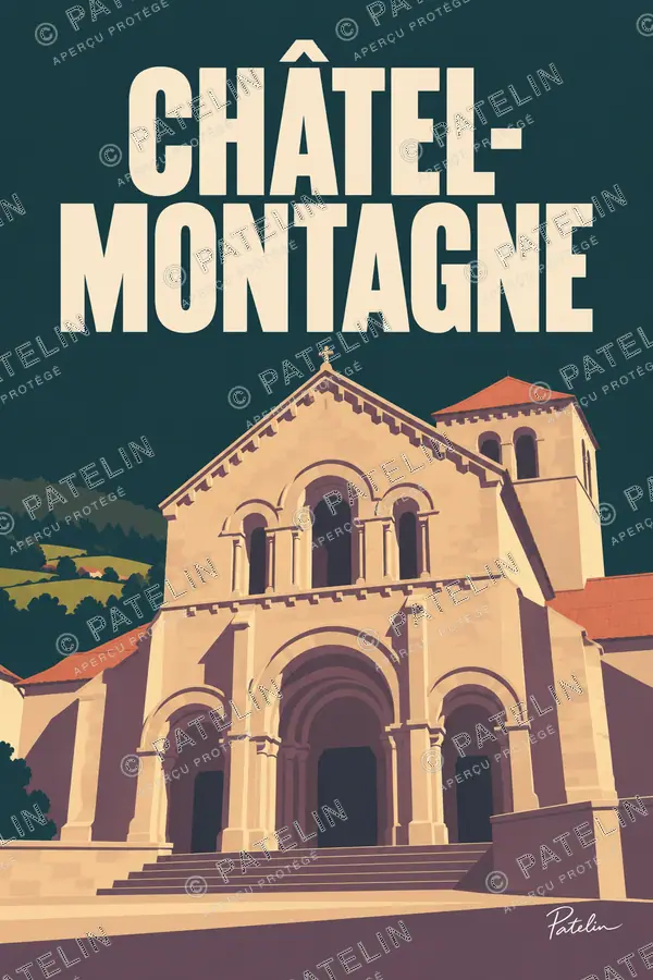 Illustration Châtel-Montagne — L’église sur la place, style Minimal