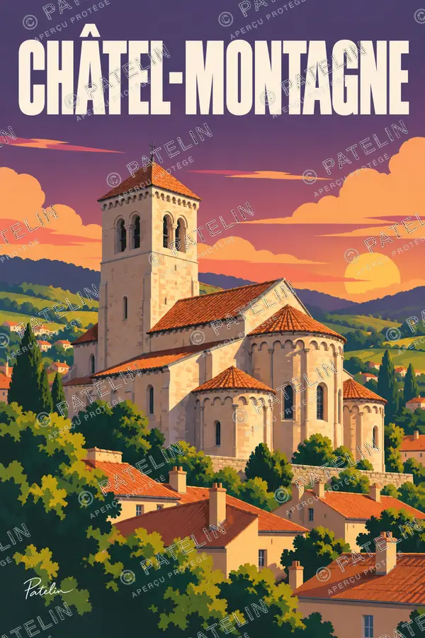 Illustration Châtel-Montagne — L’église de Châtel-Montagne, style Pop