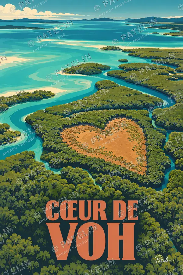 Illustration Cœur de Voh — La mangrove et le lagon, style Pop