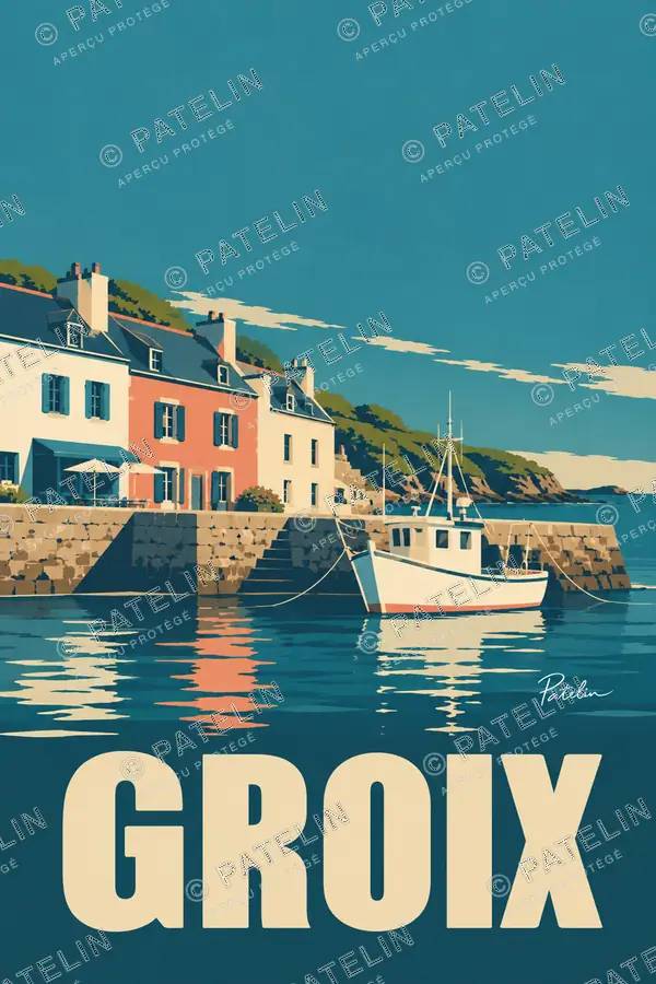 Illustration Groix — Les bateaux à quai, style Pop