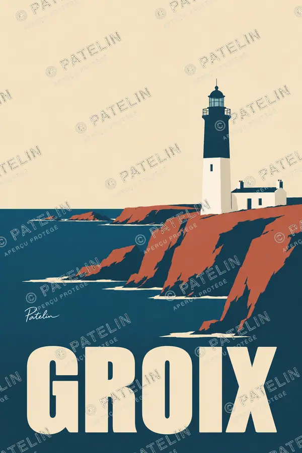 Illustration Groix — Le phare et les falaises, style Minimal