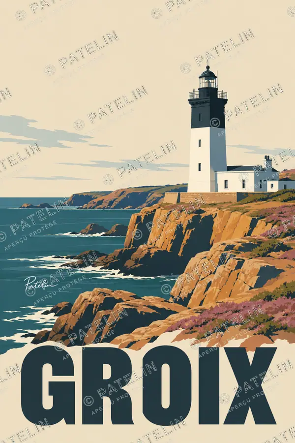 Illustration Groix — Le phare face au large, style Pop