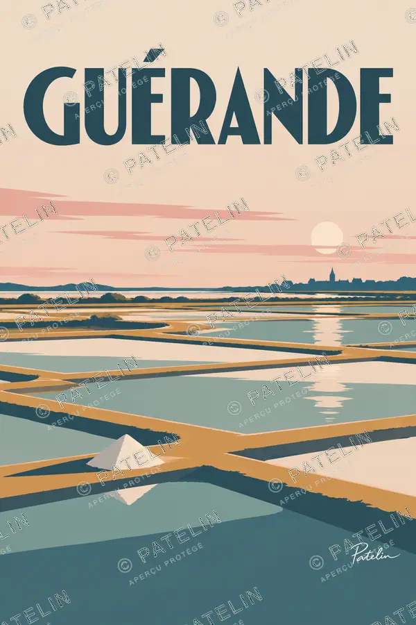 Illustration Guérande — Les marais salants, style Minimal