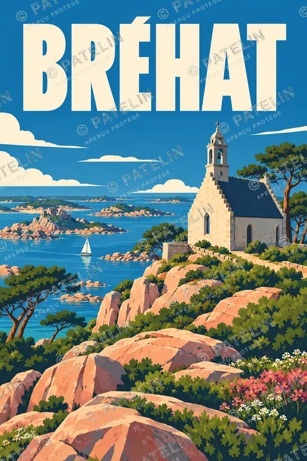 Illustration Île-de-Bréhat — La chapelle face à la mer, style Pop