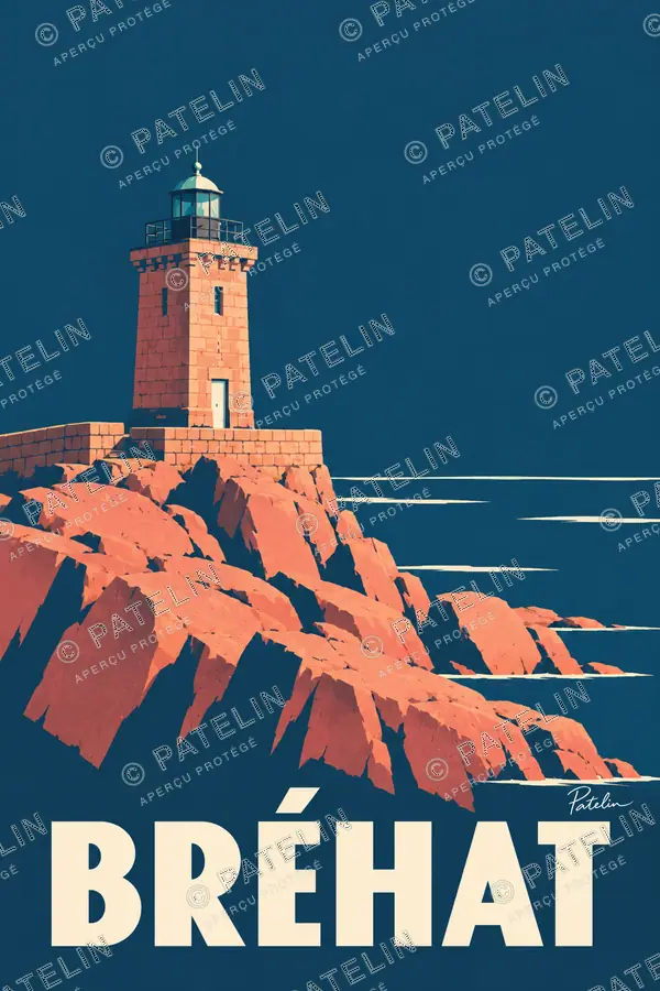 Illustration Île-de-Bréhat — Le phare sur les rochers roses, style Minimal
