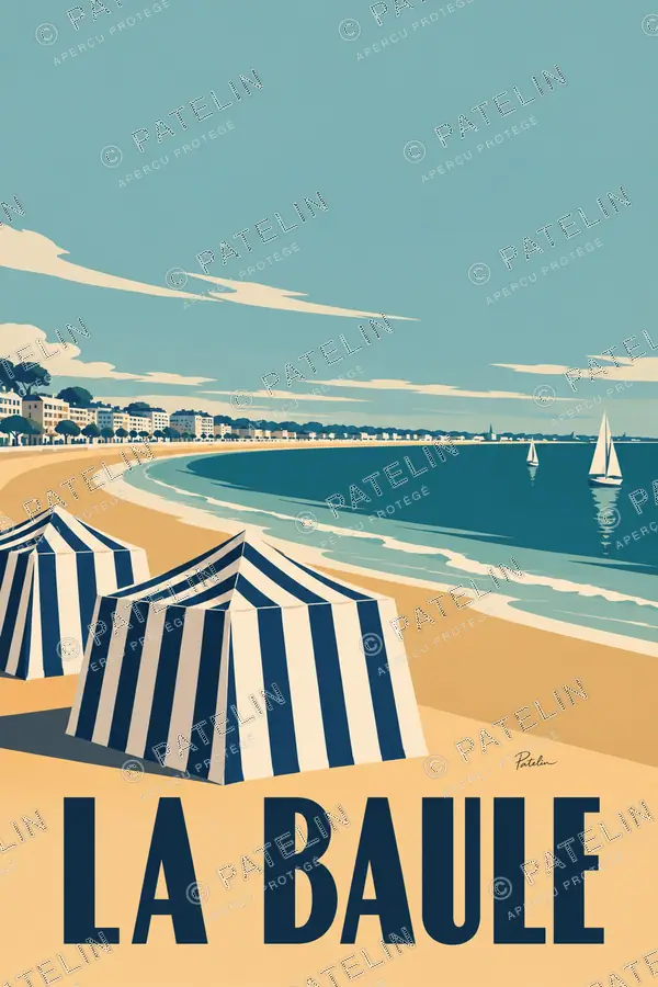 Illustration La Baule — Les tentes face à la baie, style Minimal