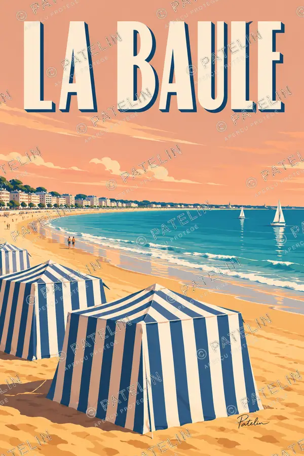 Illustration La Baule — Les tentes face à la baie, style Pop