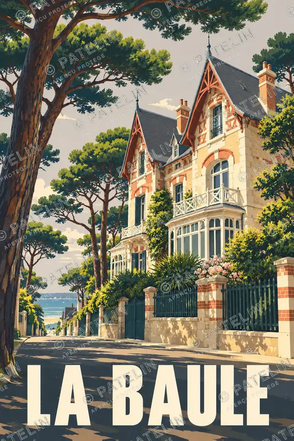 Illustration La Baule — Les villas sous les pins, style Pop