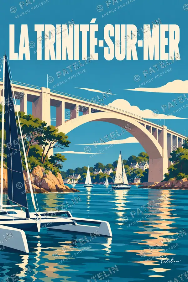 Illustration La Trinité-sur-Mer — Le pont et les voiliers, style Pop