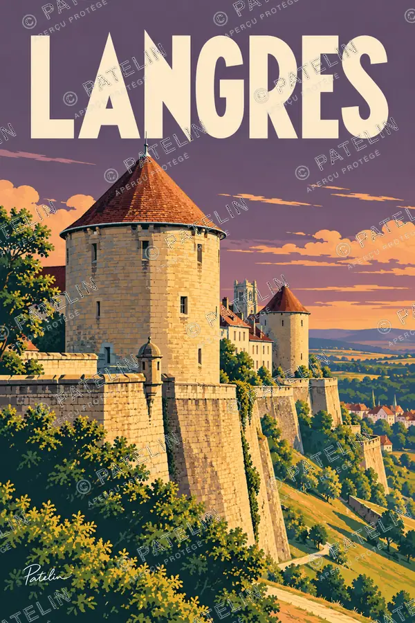 Illustration Langres — Les tours des remparts, style Pop
