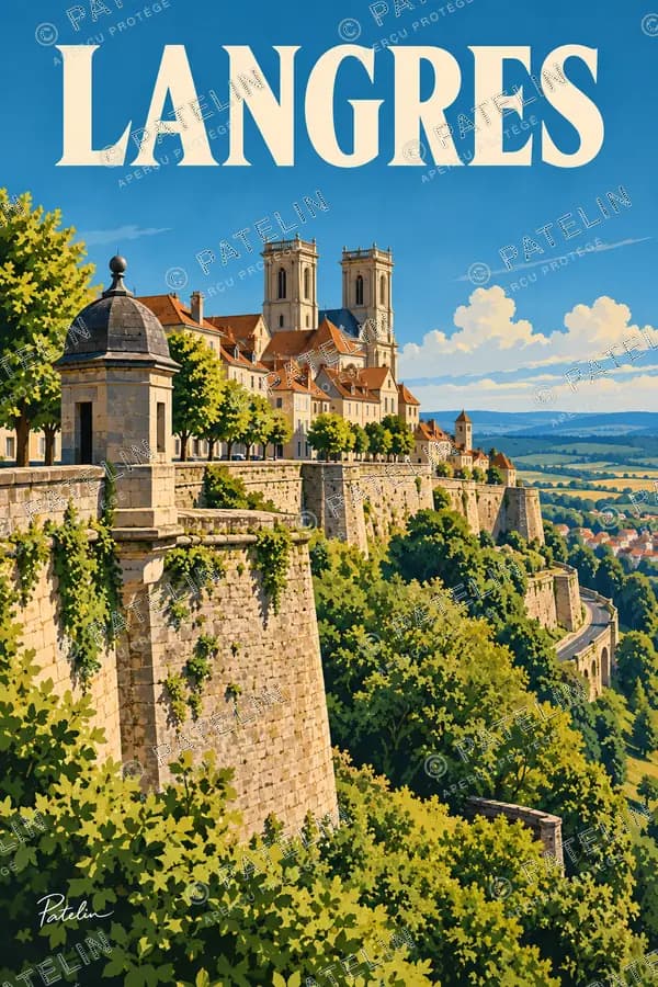 Illustration Langres — Les remparts et les clochers, style Pop