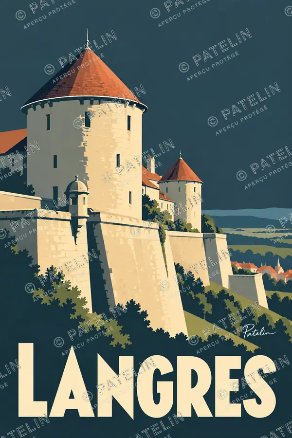 Illustration Langres — Les tours des remparts, style Minimal