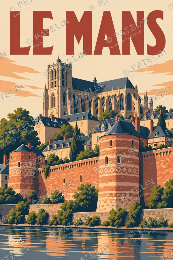 Illustration Le Mans — La cathédrale et les remparts, style Minimal