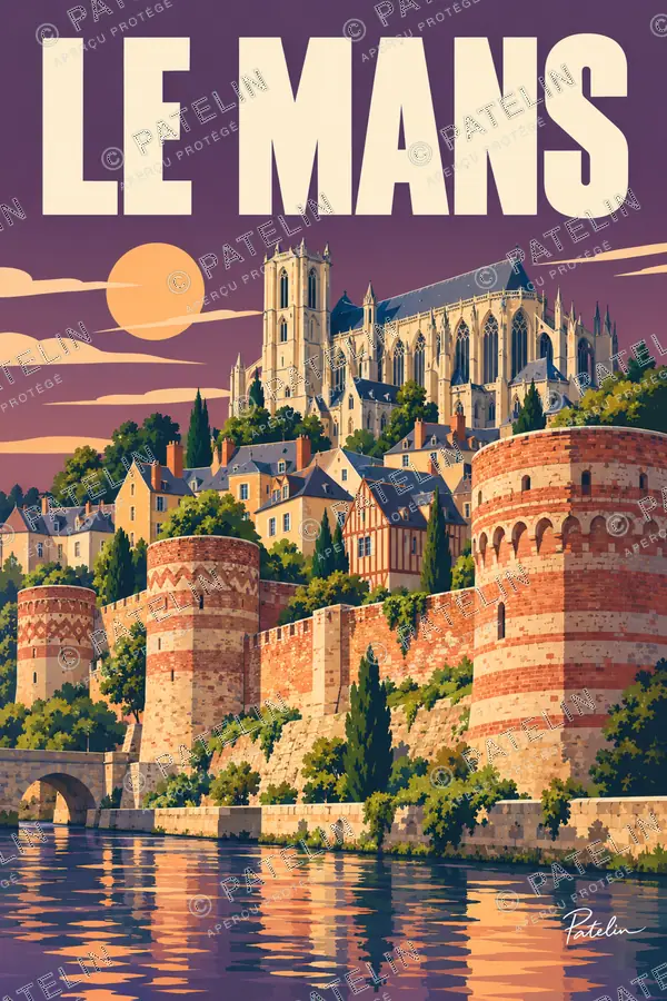 Illustration Le Mans — La cathédrale et les remparts, style Pop