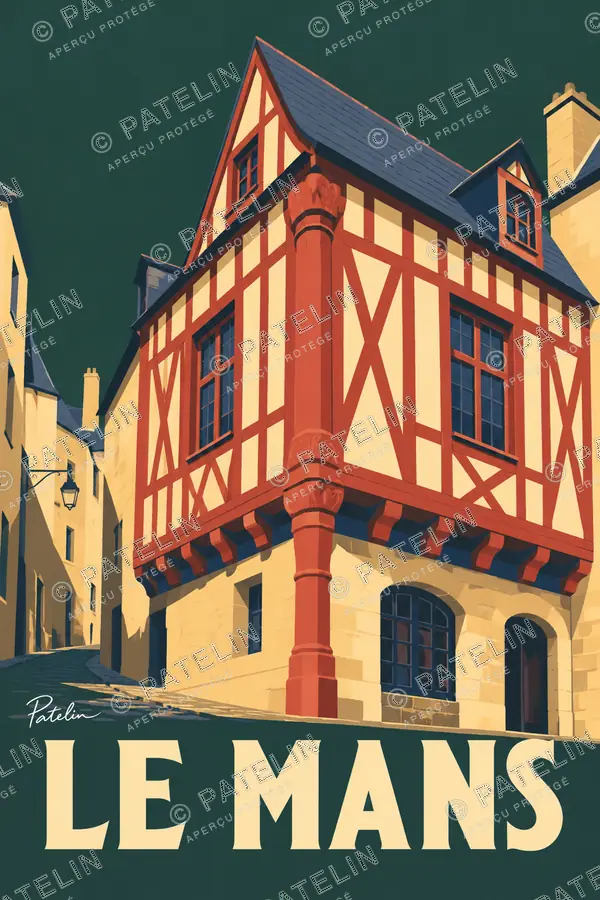 Illustration Le Mans — Les maisons du Vieux Mans, style Minimal