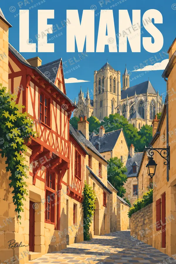 Illustration Le Mans — Les maisons du Vieux Mans, style Pop