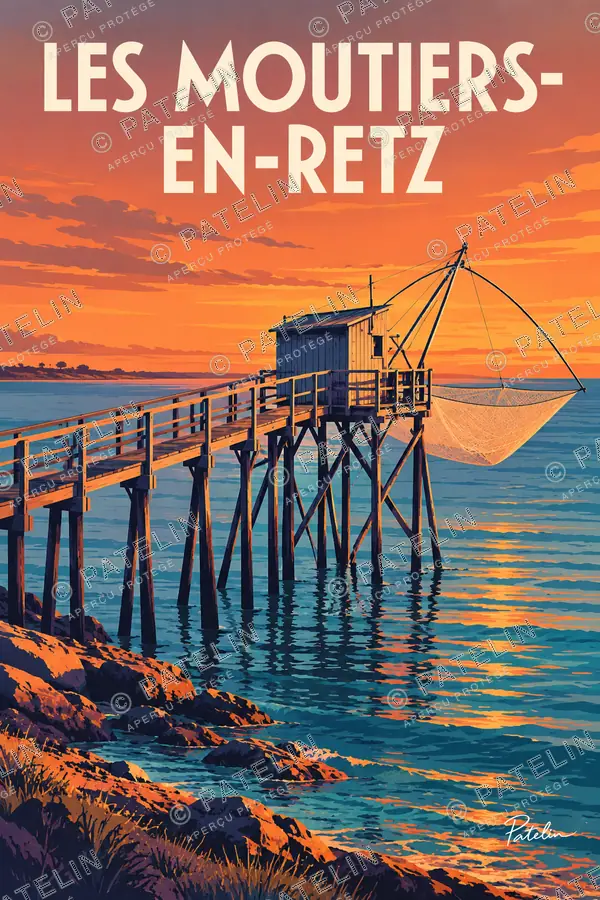 Illustration Les Moutiers-en-Retz — La pêcherie sur pilotis, style Pop