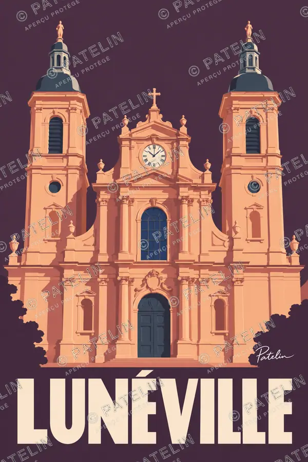 Illustration Lunéville — Les deux tours de l’église, style Minimal