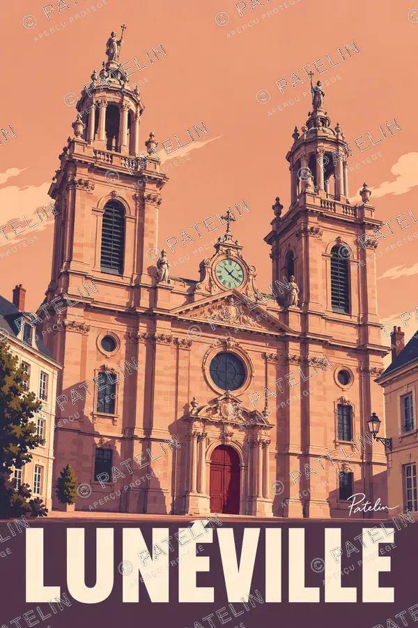 Illustration Lunéville — Les deux tours de l’église, style Pop
