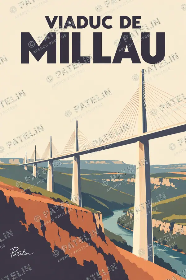 Illustration Millau — Les piles du viaduc, style Minimal