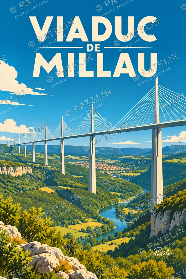 Illustration Millau — Les piles du viaduc, style Pop