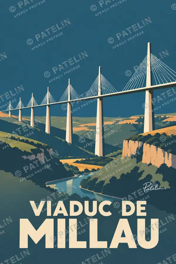 Illustration Millau — Le viaduc au-dessus de la vallée, style Minimal