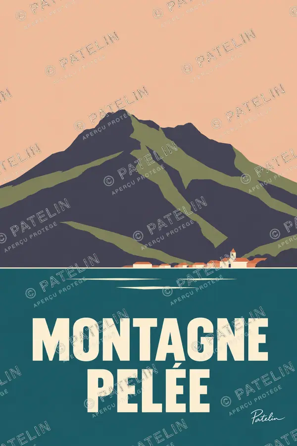 Illustration Montagne Pelée — Le sommet de la montagne Pelée, style Minimal