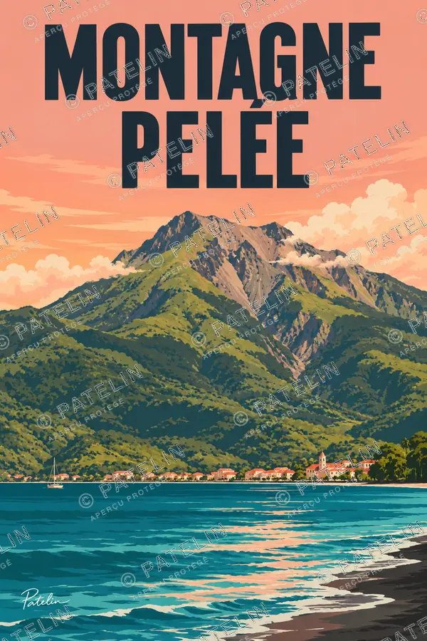 Illustration Montagne Pelée — Le sommet de la montagne Pelée, style Pop