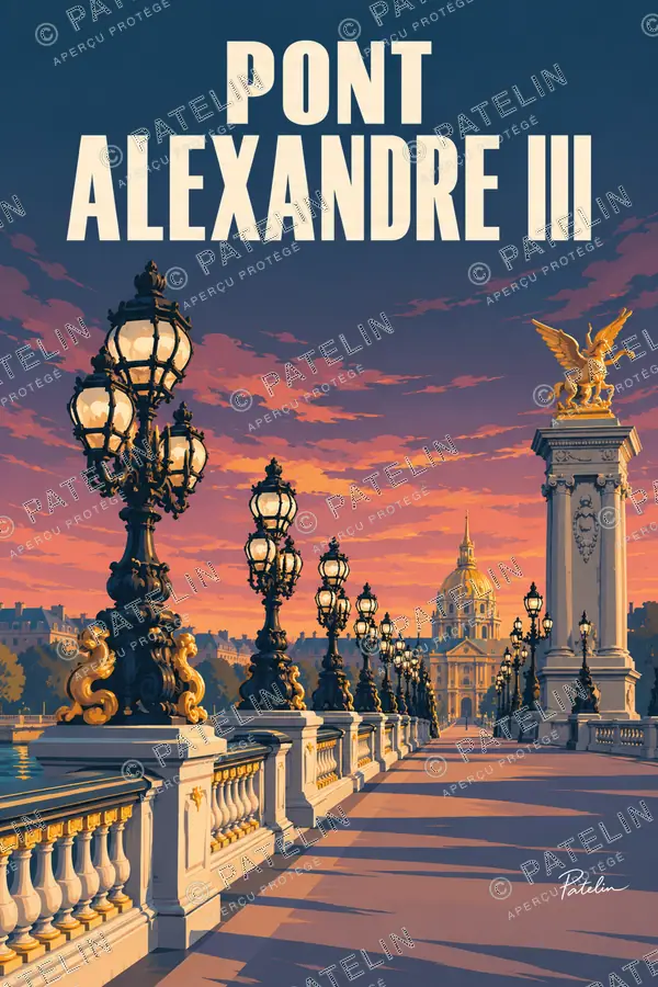 Illustration Paris — Les lampadaires du pont, style Pop