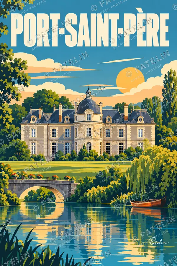 Illustration Port-Saint-Père — Le château et ses reflets, style Pop