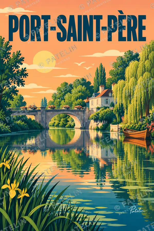 Illustration Port-Saint-Père — Le pont sur l’Acheneau, style Pop