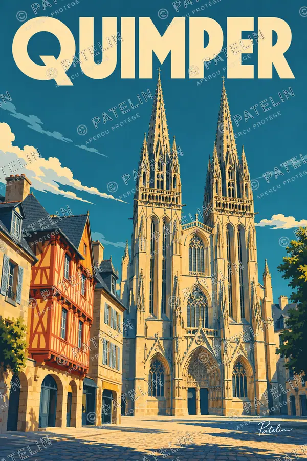 Illustration Quimper — Les flèches de la cathédrale, style Pop