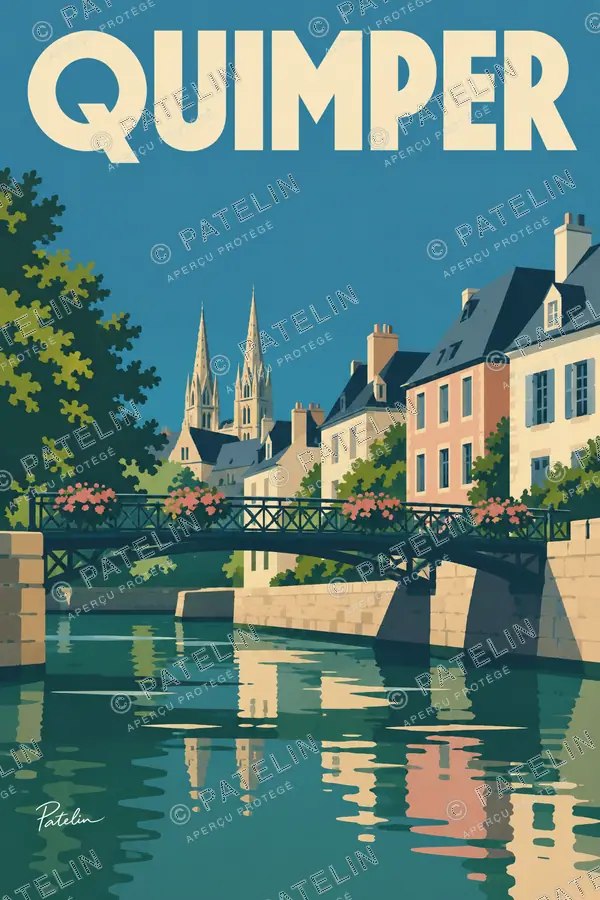 Illustration Quimper — Les rives de l’Odet, style Minimal