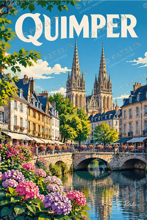 Illustration Quimper — Les rives de l’Odet, style Pop
