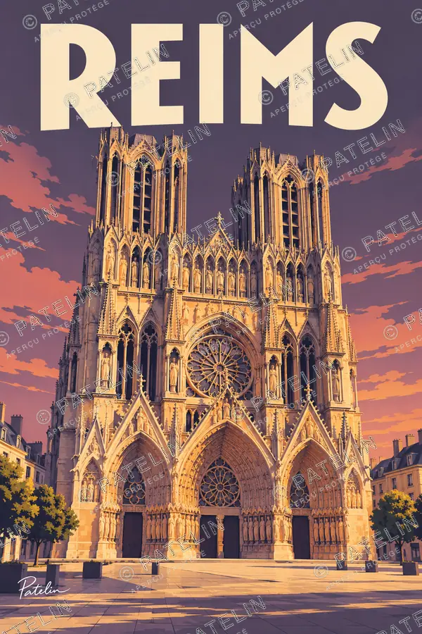 Illustration Reims — La façade de la cathédrale, style Pop
