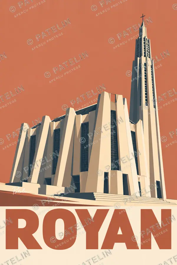 Illustration Royan — Les lignes de l’église, style Minimal